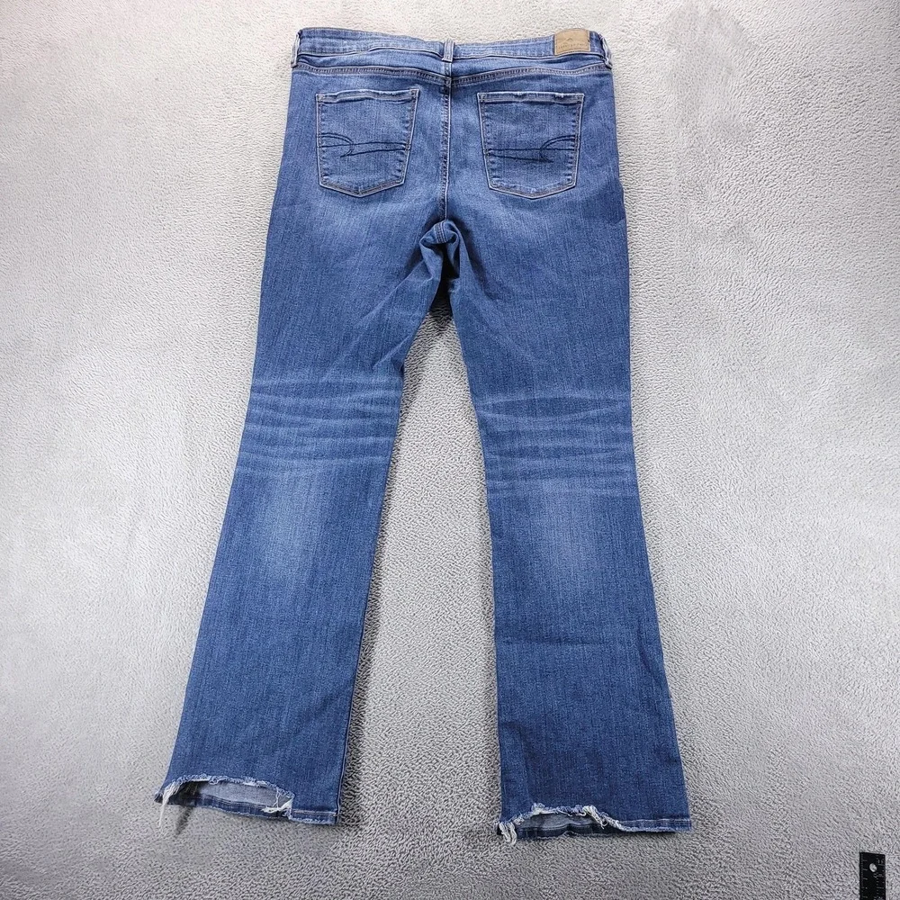 American Eagle‎ Jeans Womens 16 Long Blue Skinny Kick Bootcut Stretch Distressed